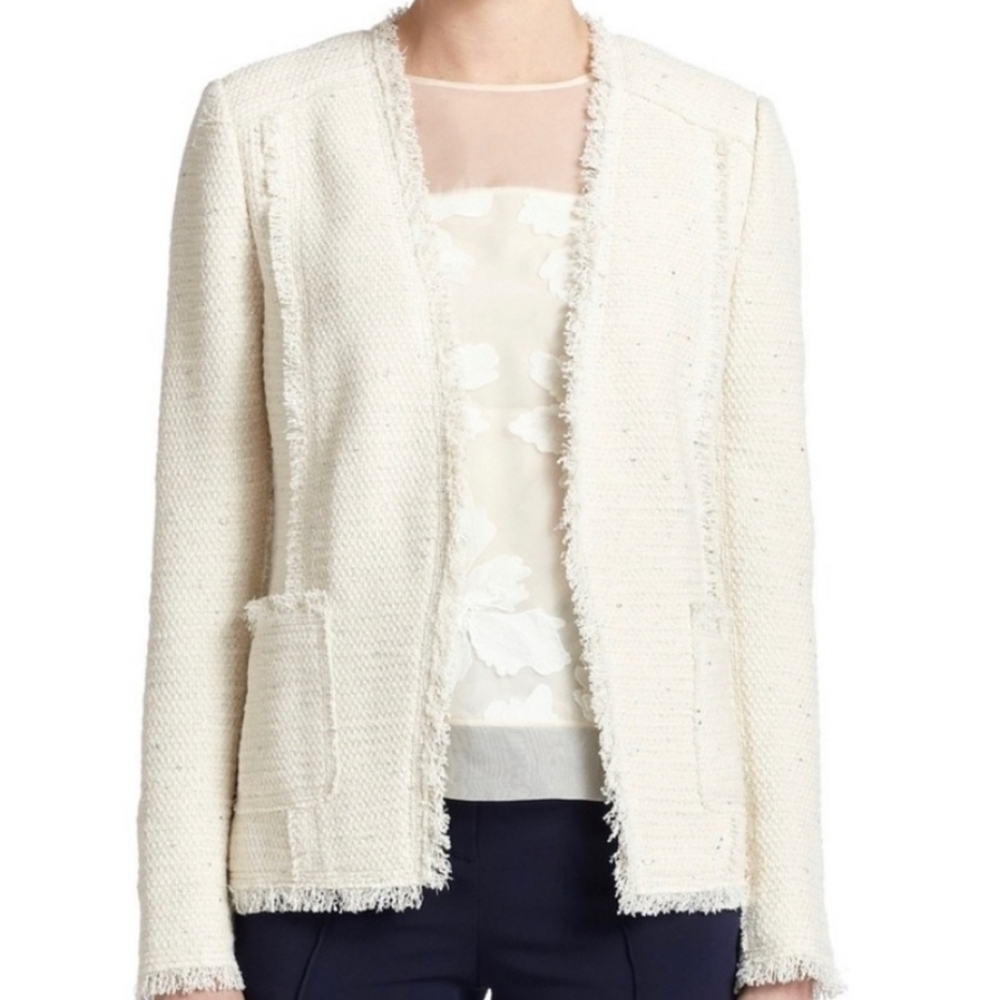 Rebecca Taylor off-white Fringe Tweed  Jacket Size 1